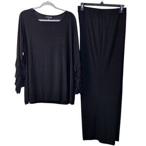 Antthony: 2-pc Flounce Sleeve Straight Leg Pant Set, Size 2X, Black